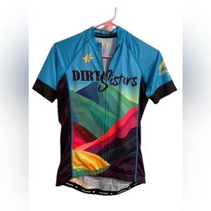 "Dirt Sisters" mountain cycling jersey colorful design Size Small Gorpcore Bike
